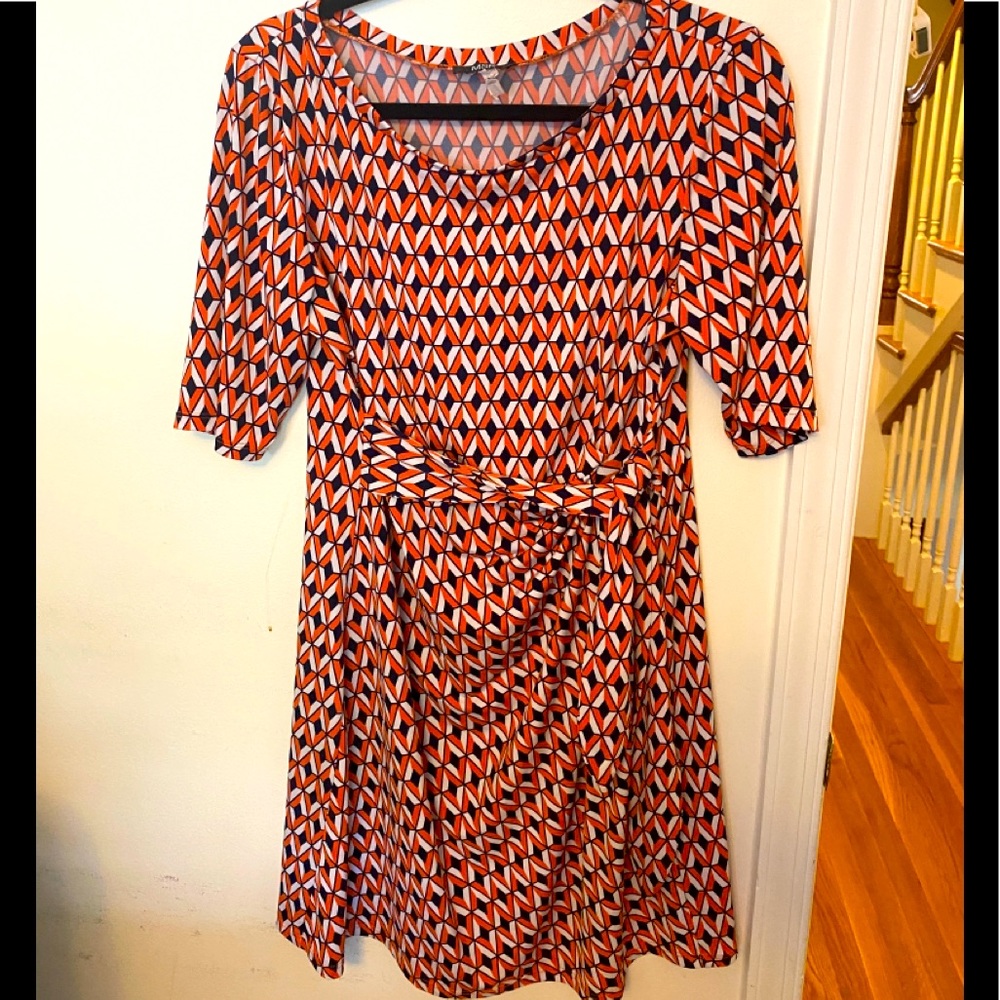 Orange geometric wrap dress size large